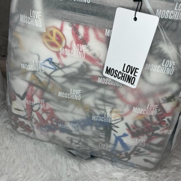 LOVE MOSCHINO White Graffiti Leather Backpack - Picture 9 of 15